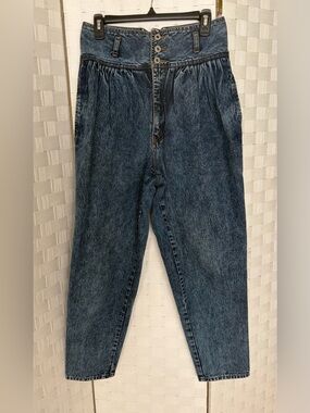 Vintage Jordache Studio High-Waist Pleated Acid Wash Denim Tapered Jeans Size 12